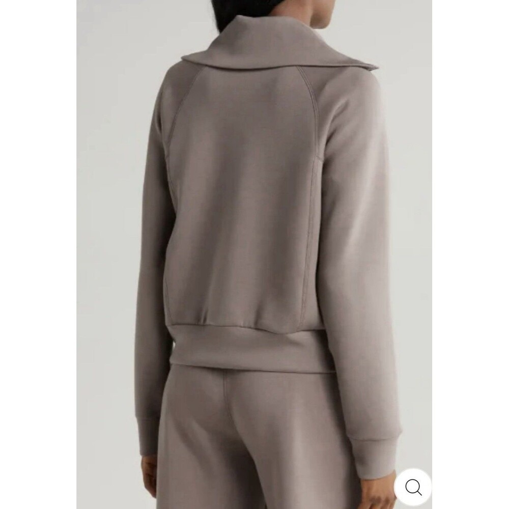 Spanx Air Essentials Pullover Smoke Brown Half Zip Lightweight Top Size Large - Picture 2 of 8